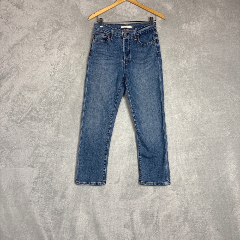 Levi's Wedgie Straight Jeans Medium Wash Blue High Rise Button Fly Size 27